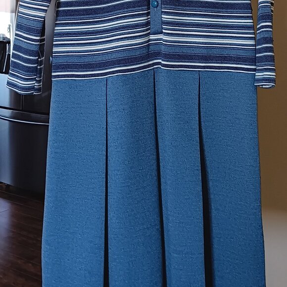 Vintage 60s D'Alliard's Striped Scooter Dress Box Pleat Mod Blue Grey Gray White - Picture 7 of 15